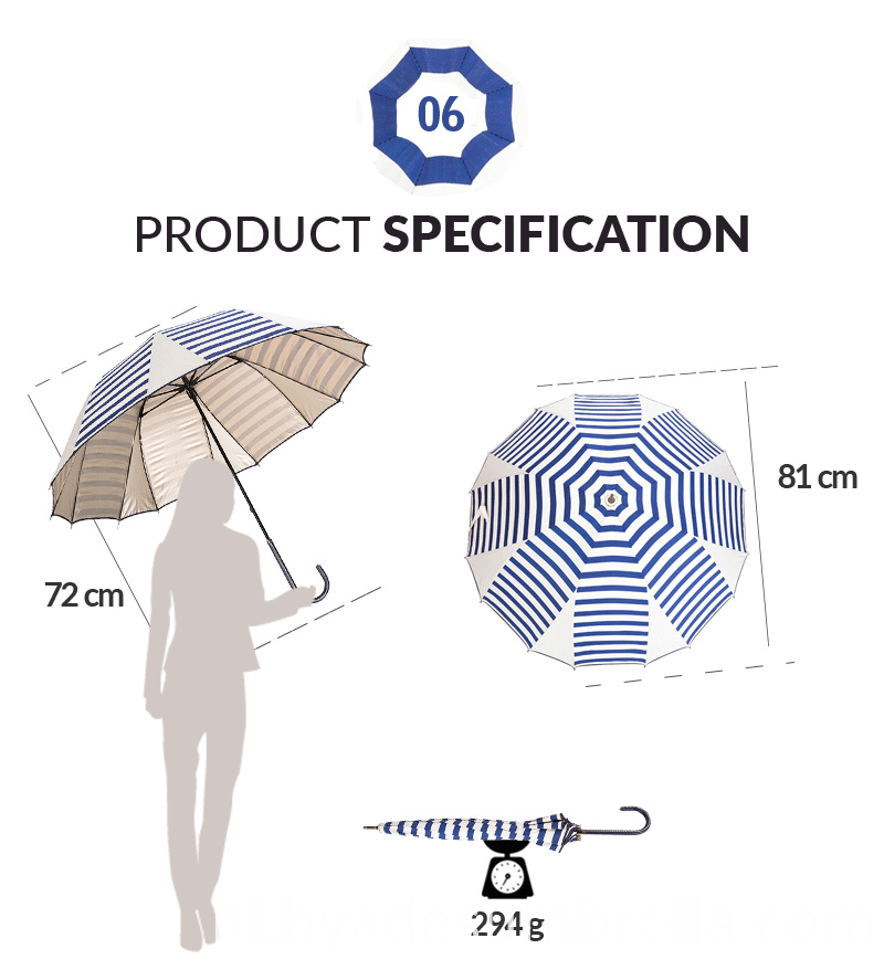 Navy Stripes Sailor Manual Open Straight Umbrella Specificatie Navy Stripes Sailor Manual Open Straight Umbrella Specification
